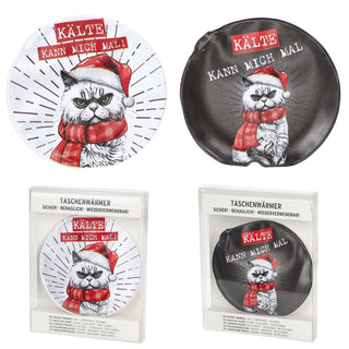 Taschenwärmer 4er Set 'XMAS Cat' 2 Motive mit Katze 9x9cm Taschenheizkissen Wärmer Handwärmer Gelkissen wiederverwendbar