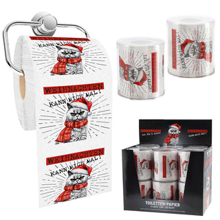Toilettenpapier 'XMAS CAT' in Dose 12er Set Papier 18gr/qm 2-lagig 24m PVC Klopapier bedruckte Rollen WC-Papier 2 Motive Kunststoffdose