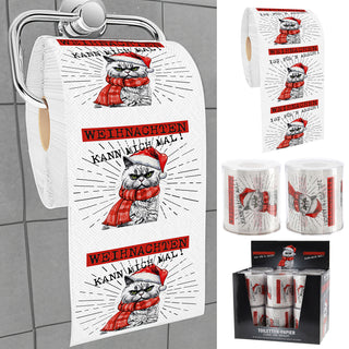 Toilettenpapier 'XMAS CAT' in Dose 12er Set Papier 18gr/qm 2-lagig 24m PVC Klopapier bedruckte Rollen WC-Papier 2 Motive Kunststoffdose