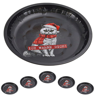 Gebäckteller XMAS CAT 'Ich warne Dich' 6er Set Ø26cm Metall Plätzchenteller Dekoteller Katze im Nikolauskostüm Weihnachten