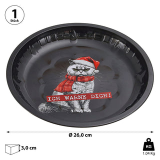 Gebäckteller XMAS CAT 'Ich warne Dich' 6er Set Ø26cm Metall Plätzchenteller Dekoteller Katze im Nikolauskostüm Weihnachten