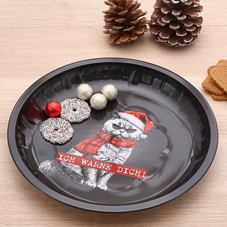 Gebäckteller XMAS CAT 'Ich warne Dich' 6er Set Ø26cm Metall Plätzchenteller Dekoteller Katze im Nikolauskostüm Weihnachten