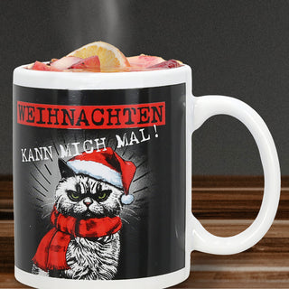 Glühweinbecher 'XMAS CAT' 6er Set 300ml 12,5x9,5x8cm Steinzeug Tasse Becher Henkeltasse Katze im Nikolauskostüm Motivtasse Kaffeetasse Teetasse