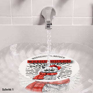 Magisches Handtuch 'XMAS CAT' 6er Set 30x30cm Baumwolle Waschlappen Zaubertuch Zauberhandtuch Tuch Katze im Nikolauskostüm Weihnachten