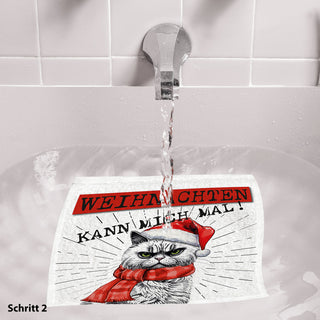 Magisches Handtuch 'XMAS CAT' 6er Set 30x30cm Baumwolle Waschlappen Zaubertuch Zauberhandtuch Tuch Katze im Nikolauskostüm Weihnachten