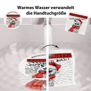 Magisches Handtuch 'XMAS CAT' 6er Set 30x30cm Baumwolle Waschlappen Zaubertuch Zauberhandtuch Tuch Katze im Nikolauskostüm Weihnachten