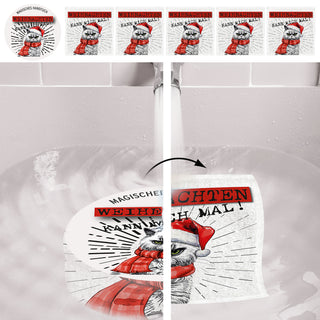 Magisches Handtuch 'XMAS CAT' 6er Set 30x30cm Baumwolle Waschlappen Zaubertuch Zauberhandtuch Tuch Katze im Nikolauskostüm Weihnachten