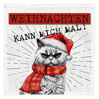 Magisches Handtuch 'XMAS CAT' 6er Set 30x30cm Baumwolle Waschlappen Zaubertuch Zauberhandtuch Tuch Katze im Nikolauskostüm Weihnachten