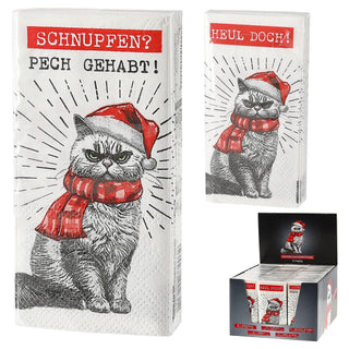 Taschentücher 'XMAS CAT' 36x10er Pack Display 5x11x2cm Papier 3lagig Papiertaschentücher Tempo Katze im Nikolauskostüm 2 Motive