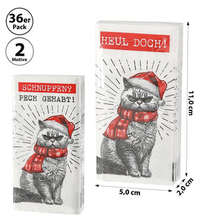 Taschentücher 'XMAS CAT' 36x10er Pack Display 5x11x2cm Papier 3lagig Papiertaschentücher Tempo Katze im Nikolauskostüm 2 Motive