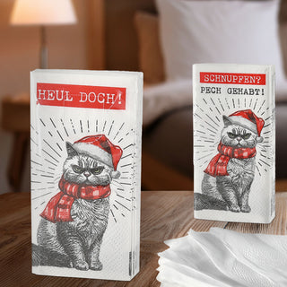 Taschentücher 'XMAS CAT' 36x10er Pack Display 5x11x2cm Papier 3lagig Papiertaschentücher Tempo Katze im Nikolauskostüm 2 Motive
