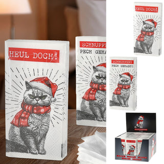 Taschentücher 'XMAS CAT' 36x10er Pack Display 5x11x2cm Papier 3lagig Papiertaschentücher Tempo Katze im Nikolauskostüm 2 Motive