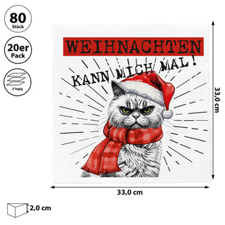 Servietten 'XMAS CAT' 80er Set 33x33cm 3-lagig Papierserviette Katze im Nikolauskostüm Weihnachten stoffähnlich Tuch Tischdeko