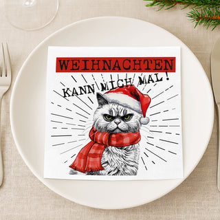 Servietten 'XMAS CAT' 80er Set 33x33cm 3-lagig Papierserviette Katze im Nikolauskostüm Weihnachten stoffähnlich Tuch Tischdeko