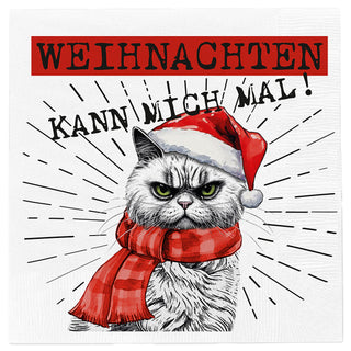 Servietten 'XMAS CAT' 80er Set 33x33cm 3-lagig Papierserviette Katze im Nikolauskostüm Weihnachten stoffähnlich Tuch Tischdeko