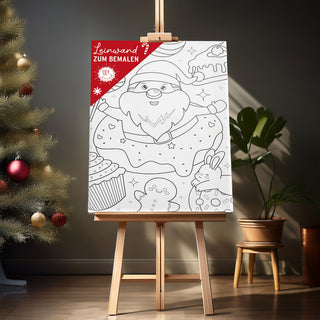 Leinwand zum Bemalen XMAS 4er Set 15x20cm MDF Terylen 4 Motive Weihnachtsmann Wichtel Christbaumkugel Weihnachtsstrumpf Bildvorlage
