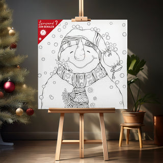 Leinwand zum Bemalen XMAS 4er Set 30x30cm MDF Terylen 4 Motive Schneemann Weihnachtsmann Christbaumkugel Korb mit Lebkuchen Bildvorlage