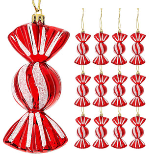 Christbaumschmuck Bonbons 12er Set H12cm Kunststoff rot weiß Weihnachtsaufhänger Baumschmuck Tannenbaumschmuck Kamellen Weihnachtsdeko