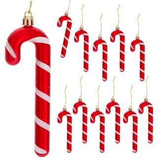 Christbaumschmuck Zuckerstange 12er Set handbemalt H12cm Kunststoff rot weiß Weihnachtsaufhänger für Tannenbaum Baumschmuck Weihnachtsdeko