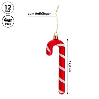 Christbaumschmuck Zuckerstange 12er Set handbemalt H12cm Kunststoff rot weiß Weihnachtsaufhänger für Tannenbaum Baumschmuck Weihnachtsdeko