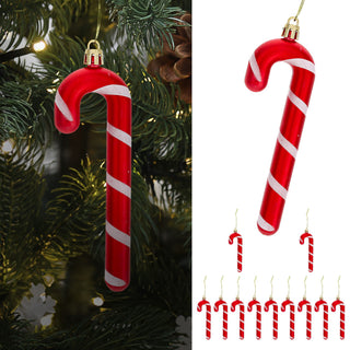 Christbaumschmuck Zuckerstange 12er Set handbemalt H12cm Kunststoff rot weiß Weihnachtsaufhänger für Tannenbaum Baumschmuck Weihnachtsdeko