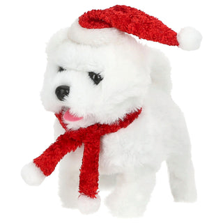 Laufende Hunde XMAS mit Sound 2er Set 8x15x17cm Polyester ABS PP braun weiß batteriebetrieben Stofftier Hund Kuscheltier An-/Ausschalter Weihnachtshunde
