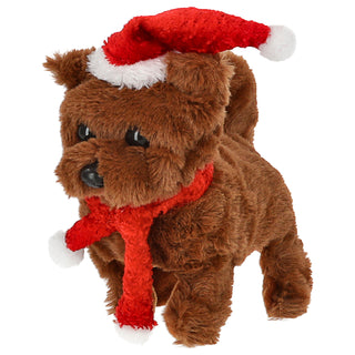Laufende Hunde XMAS mit Sound 2er Set 8x15x17cm Polyester ABS PP braun weiß batteriebetrieben Stofftier Hund Kuscheltier An-/Ausschalter Weihnachtshunde