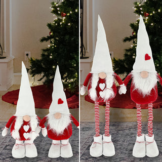 Wichtelpaar mit Teleskopbeinen ca. 55-88cm Polyester Eisen 20x76x14cm rot weiß Weihnachtswichtel Adventsdeko Weihnachtsdeko Plüschfigur Mann Frau