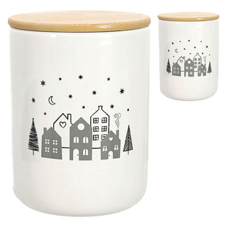 Vorratsdose 'XMAS' 2er Set Deckel Dolomit Kiefernholz 11x16cm weiß schwarz natur Dose Keksdose Aufbewahrungsbehälter Weihnachtsmotiv