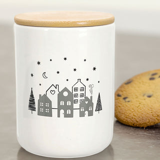 Vorratsdose 'XMAS' 2er Set Deckel Dolomit Kiefernholz 11x16cm weiß schwarz natur Dose Keksdose Aufbewahrungsbehälter Weihnachtsmotiv