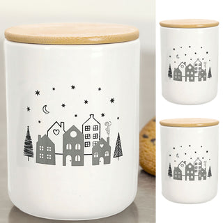 Vorratsdose 'XMAS' 2er Set Deckel Dolomit Kiefernholz 11x16cm weiß schwarz natur Dose Keksdose Aufbewahrungsbehälter Weihnachtsmotiv