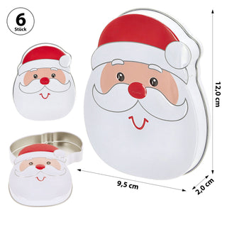 Geschenkdosen Weihnachtsmann 6er Set Metall 9,5x12x2cm bunt Nikolausgesicht Kekse Plätzchen Dose Verpackung Geschenkbox