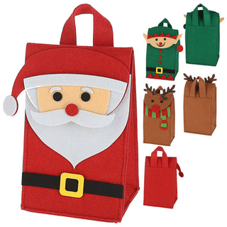 Geschenktasche 3er Set mit Henkel Weihnachten Filz 12,5x22x10cm Santa Elf Rentier Geschenkverpackung Motivtasche Filztasche