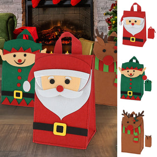 Geschenktasche 3er Set mit Henkel Weihnachten Filz 12,5x22x10cm Santa Elf Rentier Geschenkverpackung Motivtasche Filztasche