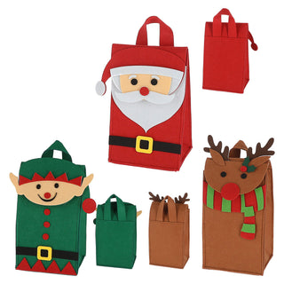 Geschenktasche 3er Set mit Henkel Weihnachten Filz 12,5x22x10cm / 35x58x18cm Santa Elf Rentier Geschenkverpackung Motivtasche Filztasche