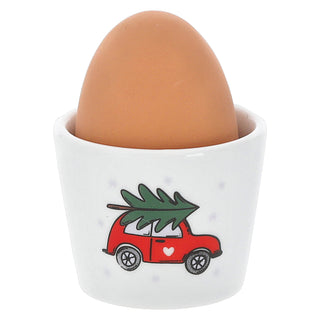 Eierbecher XMAS 4er Set 4 Motive Porzellan weiß 5x4cm weiß Halter für Eier Weihnachtsmotive Eierständer mit Karte zum Beschriften und Aufhängen