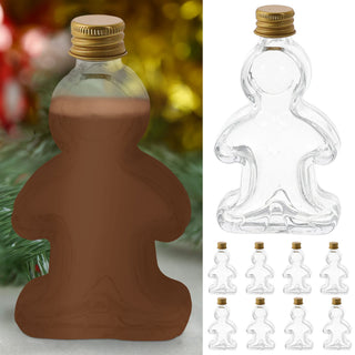 Flasche Lebkuchenmann 9er Set 50ml Glas Metall 6x11x2,5cm gold Glasflasche Formflasche zum Befüllen Schraubdeckel Weihnachtsgeschenk