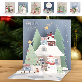 Grußkarte 3D Pop-Up 6er Set 6 Motive Papier 250gsm 40x40cm Weihnachtskarte Weihnachtsgruß weihnachtliche Motive Karte zum Klappen