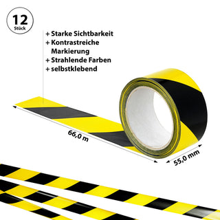 Markierungs-Klebeband Absperrband schwarz gelb 5,5cm breit 66m lang 36er Pack