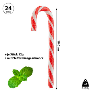 Zuckerstangen 24tlg rot/weiß gestreift je 10g essbar Pfefferminzgeschmack Weihnachtsdeko Candy Cane verpackt Spazierstock
