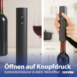 Elektrischer Weinflaschenöffner Kunststoff schwarz 4,5x22,5cm Flaschenöffner Entkorken per Knopfdruck batteriebetrieben Korkenzieher