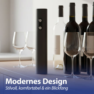 Elektrischer Weinflaschenöffner Kunststoff schwarz 4,5x22,5cm Flaschenöffner Entkorken per Knopfdruck batteriebetrieben Korkenzieher