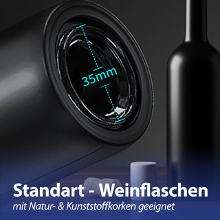 Elektrischer Weinflaschenöffner Kunststoff schwarz 4,5x22,5cm Flaschenöffner Entkorken per Knopfdruck batteriebetrieben Korkenzieher