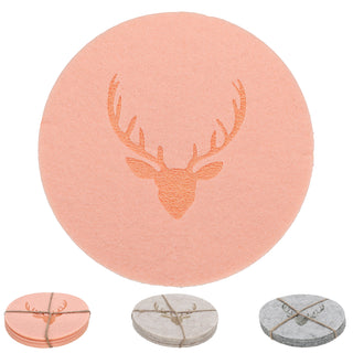 Untersetzer Hirschgeweih 12er Set Polyesterfilz Ø10cm rund grau rosa beige für Glas Flasche Tischdekoration Hirschkopf Landhausstil