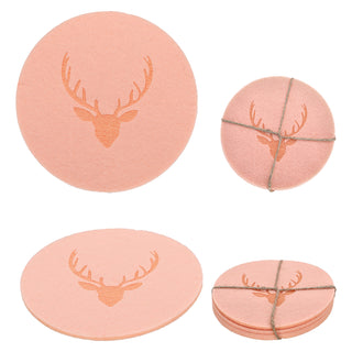 Untersetzer Hirschgeweih 12er Set Polyesterfilz Ø10cm rund grau rosa beige für Glas Flasche Tischdekoration Hirschkopf Landhausstil