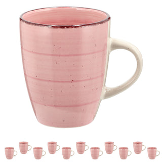 Kaffeebecher Steingut 12er Set rosa 360ml 9x11cm Tasse Becher Henkeltasse Kaffee Tee Glühwein Keramiktasse für heiße Getränke