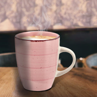 Kaffeebecher Steingut 12er Set rosa 360ml 9x11cm Tasse Becher Henkeltasse Kaffee Tee Glühwein Keramiktasse für heiße Getränke