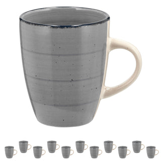 Kaffeebecher Steingut 12er Set hellgrau 360ml 9x11cm Tasse Becher Henkeltasse Kaffee Tee Glühwein Keramiktasse für heiße Getränke