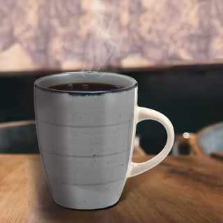 Kaffeebecher Steingut 12er Set hellgrau 360ml 9x11cm Tasse Becher Henkeltasse Kaffee Tee Glühwein Keramiktasse für heiße Getränke