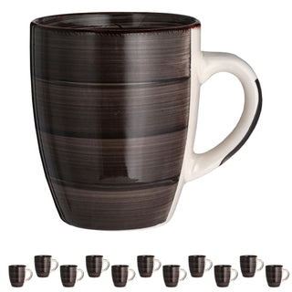 Kaffeebecher Steingut 12er Set dunkelbraun 360ml 9x11cm Tasse Becher Henkeltasse Kaffee Tee Glühwein Keramiktasse für heiße Getränke